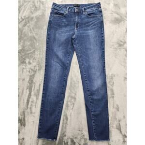 Uniqlo Low Rise Skinny Jeans Size 28x33 Blue Dark Wash Raw Hem Stretch Ankle